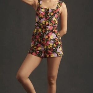 Maeve Orange Floral Button-Front Romper